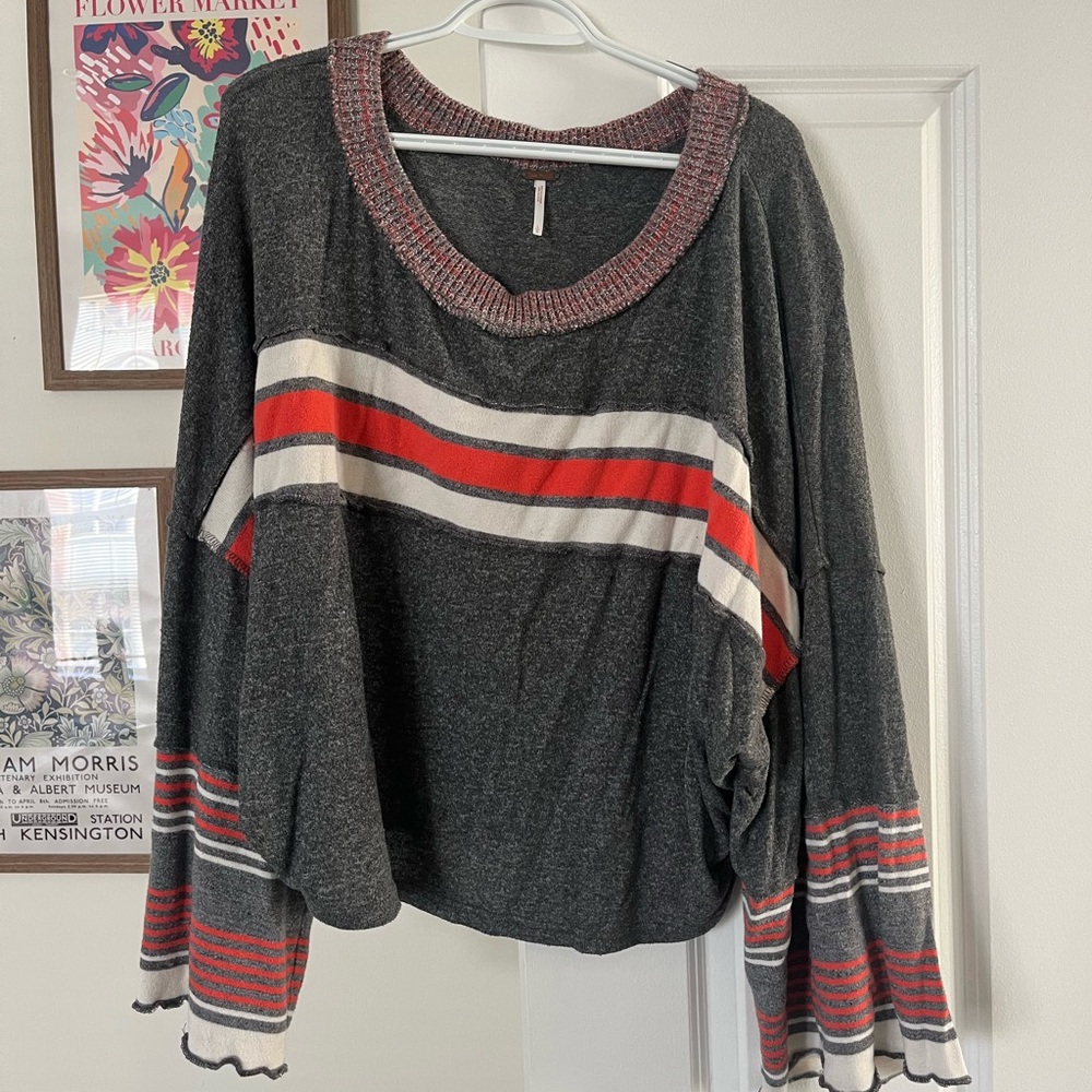 Free People Rugby Charcoal and Red Striped Sweater